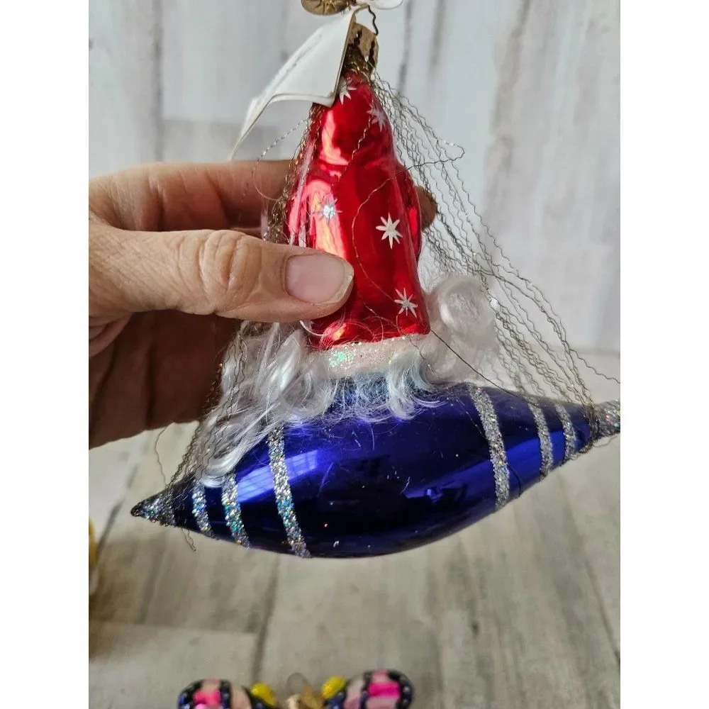 Radko rocket rider reflector Santa 2002 tinsel ornament Xmas tree‎